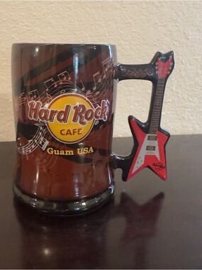 Hard Rock Cafe Brown Mug with Red Guitar Handle - Guam USA